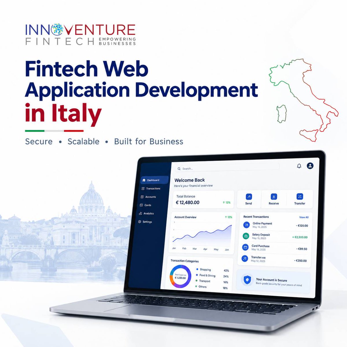 innoventureind's tweet photo. 💡 Fintech Web Application Development in Italy 📱

Innoventure Fintech develops custom fintech web applications designed to help businesses streamline financial operations.

🌐 Website: https://t.co/ldEjqDPDXs

#FintechItaly #FintechDevelopment #WebApplicationDevelopment https://t.co/iYer8YxP2d