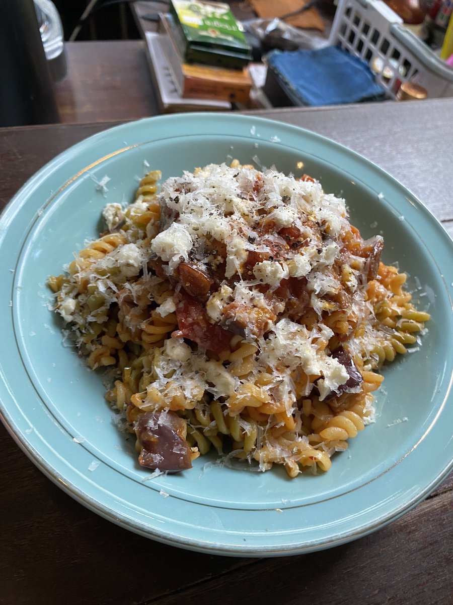 ButterAlways92's tweet photo. Fusilli ala Norma. Bini mintak nk makan. For a vegetarian dish, the fried eggplant makes it very deeply rich, umami and hearty. https://t.co/FYLXnaDBuC