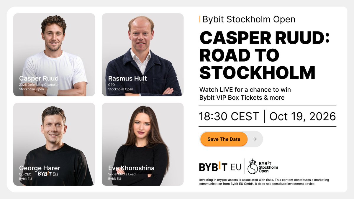 BybitEU's tweet photo. 🎾 Save the date. Casper Ruud is going LIVE with Bybit EU!

Ahead of the Bybit Stockholm Open, join us for an exclusive conversation with Casper Ruud as we talk about his season, his return to Stockholm and what to expect from the tournament.

More to be announced soon... Stay tuned for tournament insights and details of our VIP ticket giveaway.

📅 October 19 | 18:30 CEST
🔴 LIVE on Bybit EU Instagram

Investing in crypto-assets is associated with risks. This content constitutes a marketing communication from Bybit EU GmbH. It does not constitute investment advice.