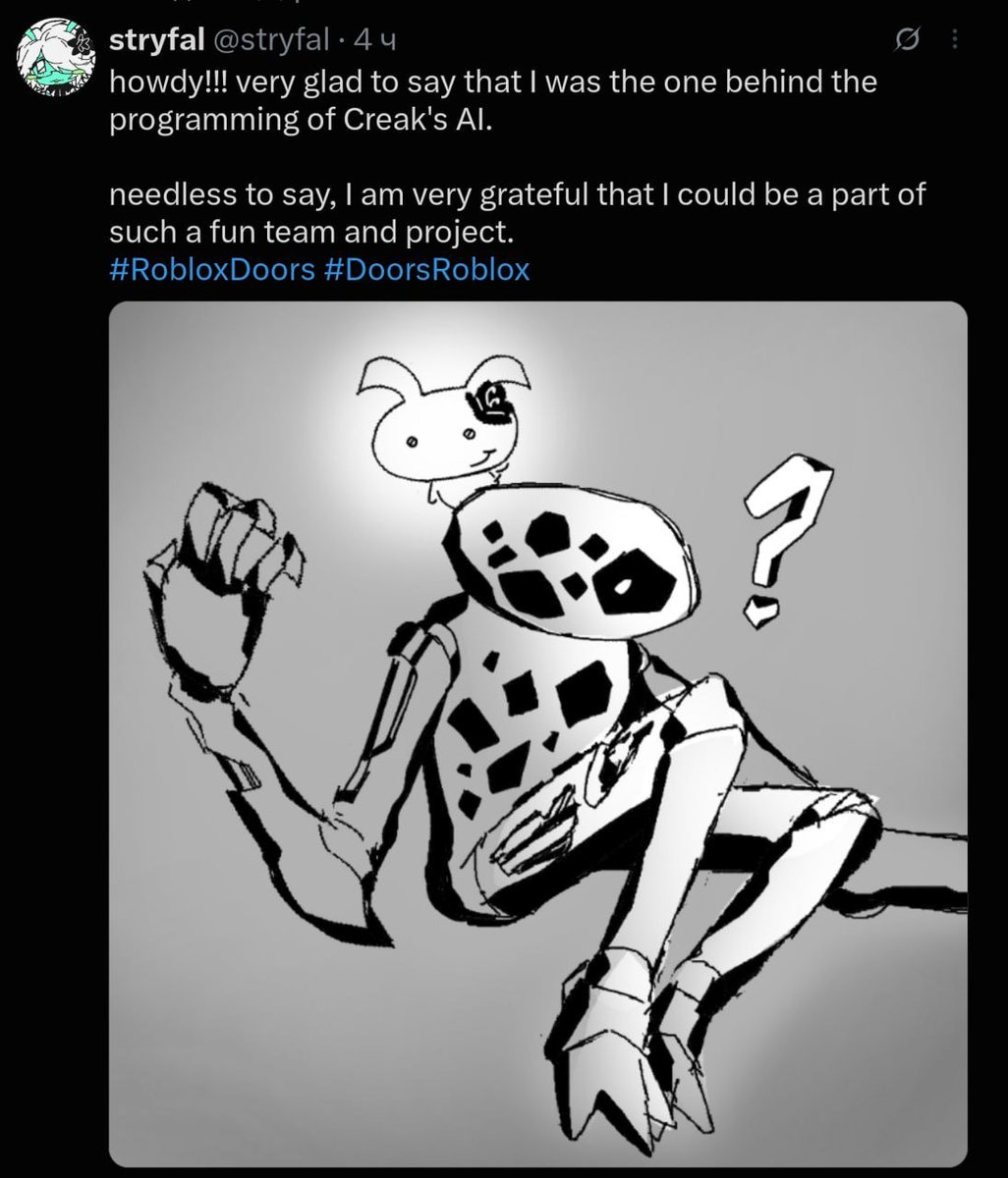 DoorsNewsRU's tweet photo. 🚪 Кто создал ИИ для Creak? 🚪

Разработчик stryfal поделился радостной новостью в X, рассказав о своем вкладе в разработку игры!

#Doors #DoorsRoblox #DoorsLobby https://t.co/LTqJPUrFpo