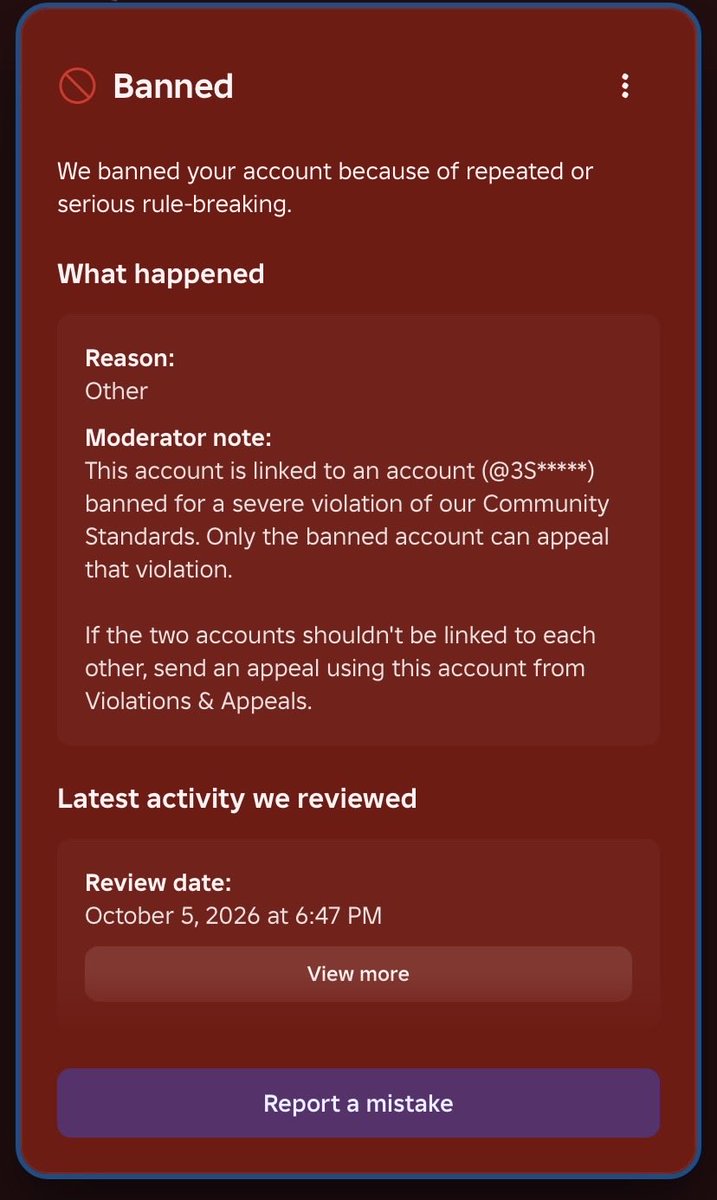 bloodtapes's tweet photo. @MaximumADHD They are throwing out random false account linkages, banned for “other” harassment etc. And their support team auto rejects every appeal we send. I’ve sent around 20 appeals with it being auto rejected and my tickets being ignored. Many players are experiencing this issue. https://t.co/aulLA5SBE8
