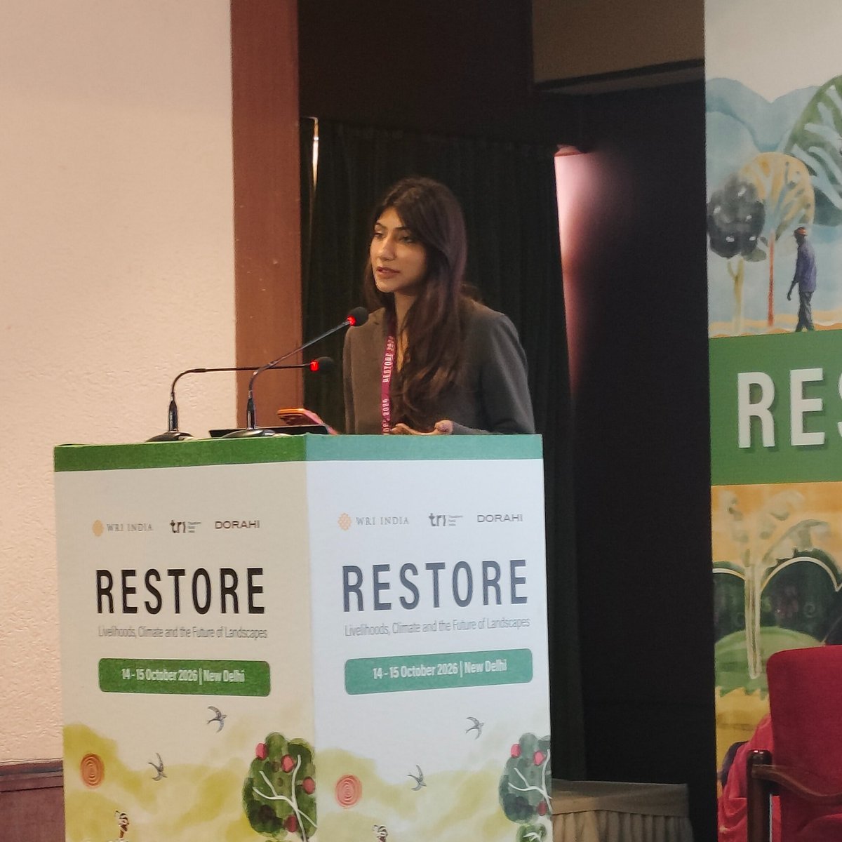 TRIFoundation's tweet photo. “Restoration cannot become an alibi for damaging nature elsewhere.” - Shloka Nath, CEO and Founder, Dorahi

@WRIIndia 
#RESTORE2026 #TRI #TransformRuralIndia #LandscapeRestoration #ClimateAction https://t.co/bRkBrYYan5