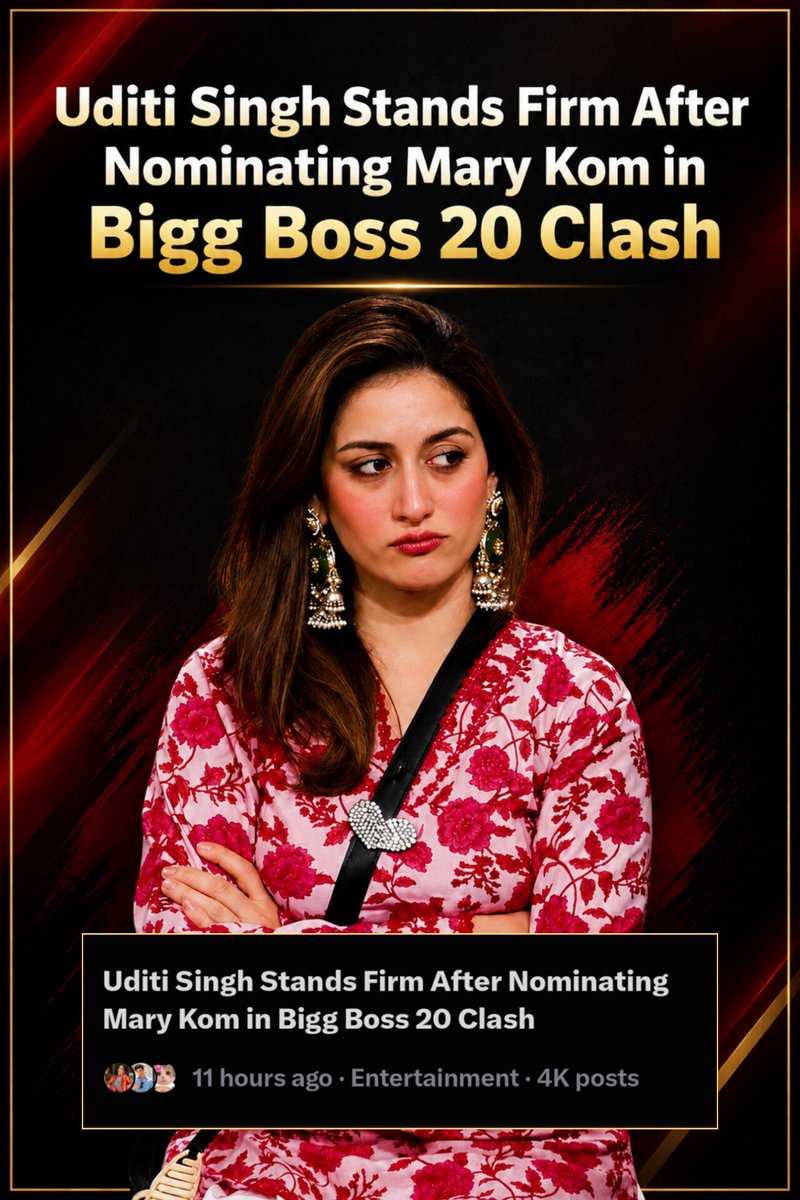 TeamUditiFC's tweet photo. The headlines say it all🔥❤️

Uditi Singh isn’t backing down. Standing by her decision to nominate Mary Kom she’s showing the strength to stand by her choices. Proud of our girl for standing her ground👑❤️

#UditiSingh | #Uditians | #BiggBoss20 https://t.co/MjrpGSOUPX