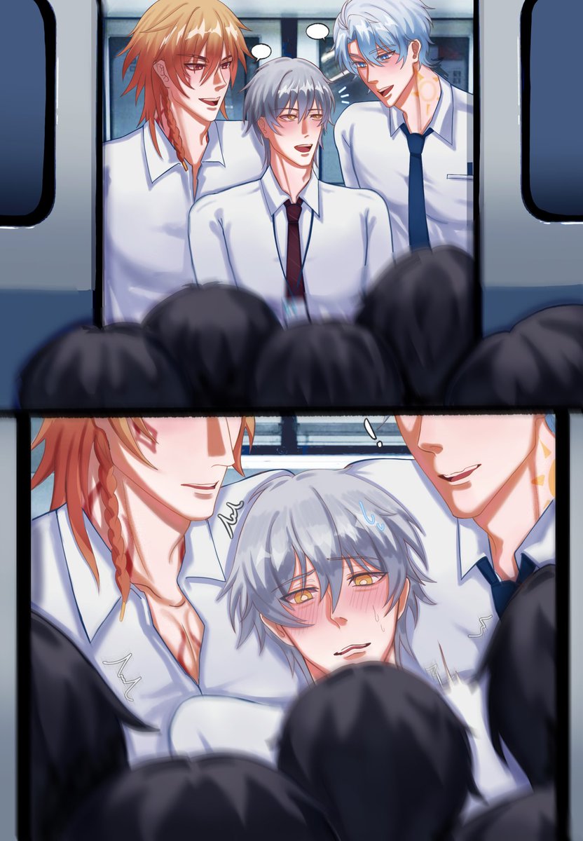Delulu_2222's tweet photo. Taking the subway with 2 bosses during rush hour
(full version) 
#MyCae
#PhaiCae https://t.co/7OJ66fHNTl