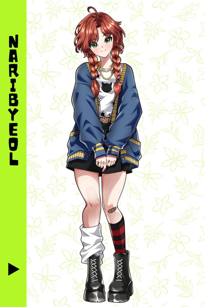 naribyeol's tweet photo. finally showing the whole outfit!
i couldn't decide between striped socks and a leg warmer, so i kept both. problem solved

#ArtistOnX #VGenArtist https://t.co/HBewu8M27X