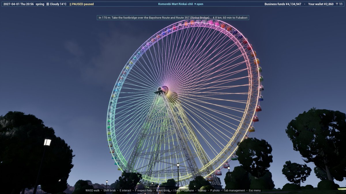Wero_Estavez's tweet photo. I used to visit Kasai Rinkai Park in Tokyo all the time, sit on a bench near the water, and draw.

So when I started recreating real places in Edogawa for my game, its famous Ferris wheel was one of the first things I built. You can already walk up to it and take a ride.

Still early, look forward to more 😀