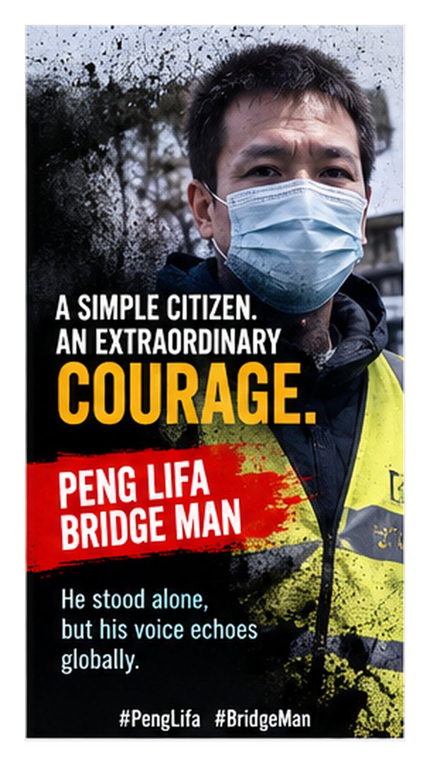 lingyun1_yun's tweet photo. Peng Lifa displayed his messages in broad daylight in Beijing. The authorities' swift response illustrated the restrictions confronting individuals who publicly challenge political leadership. #PengLifa #BridgeMan #Bannerman https://t.co/IzmRsyHS8d