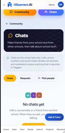 HilearnersAI's tweet photo. As promised the new feature is live now on the app

Stop learning alone 

Connect with other learners outside your school

Study together get their studying tips

And excel together 

How does that sound ❤️❤️

Go and see for yourself 

Note this features is only available for university student
