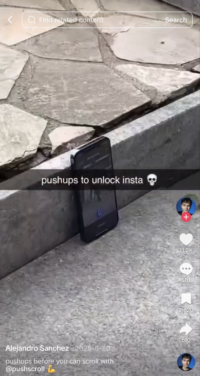 wiciu99_'s tweet photo. nah this is actually such a smart app idea 😭

Pushscroll makes you do push-ups before you can open tiktok

reportedly hit $30k MRR and 300k downloads in 4 months

and the content basically makes itself

try opening tiktok → get blocked → do push-ups → unlock it

that’s literally the entire hook

imagine 20 creators posting different versions of this every day

the app is basically built for organic distribution 😭