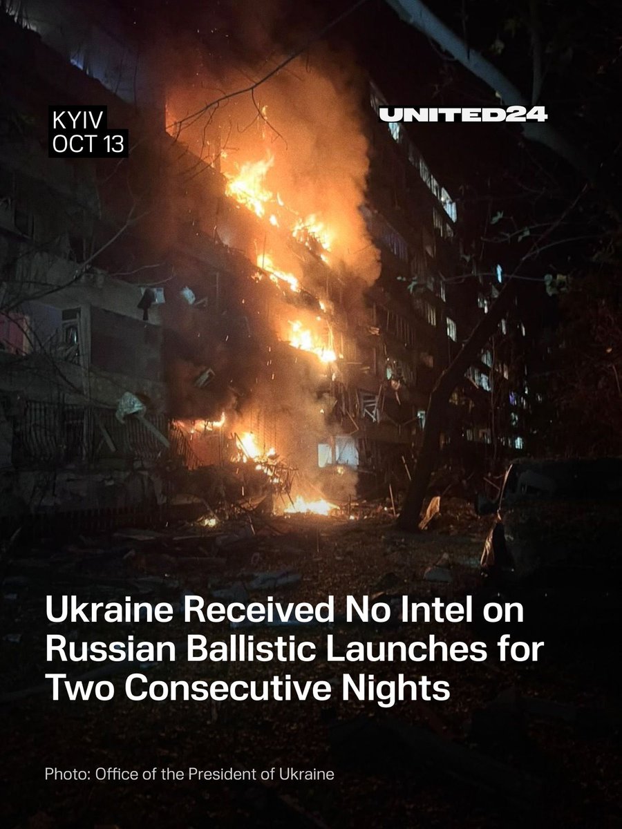 United24media's tweet photo. 🚨 BREAKING: Ukraine received no intelligence data on Russian ballistic missile launches for two consecutive nights.

President Zelenskyy stated air defense systems detected warheads only on approach to Kyiv, causing severe damage to Thermal Power Plant No. 4 and setting residential buildings ablaze.