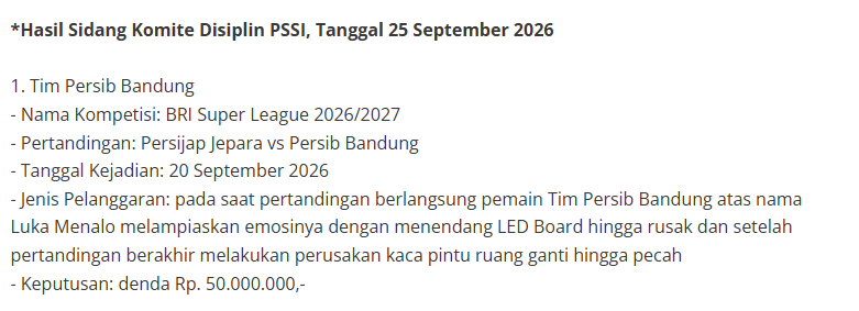 LalajoPersib's tweet photo. Persib didenda 50jt. 🫣 https://t.co/KvNnocun6b