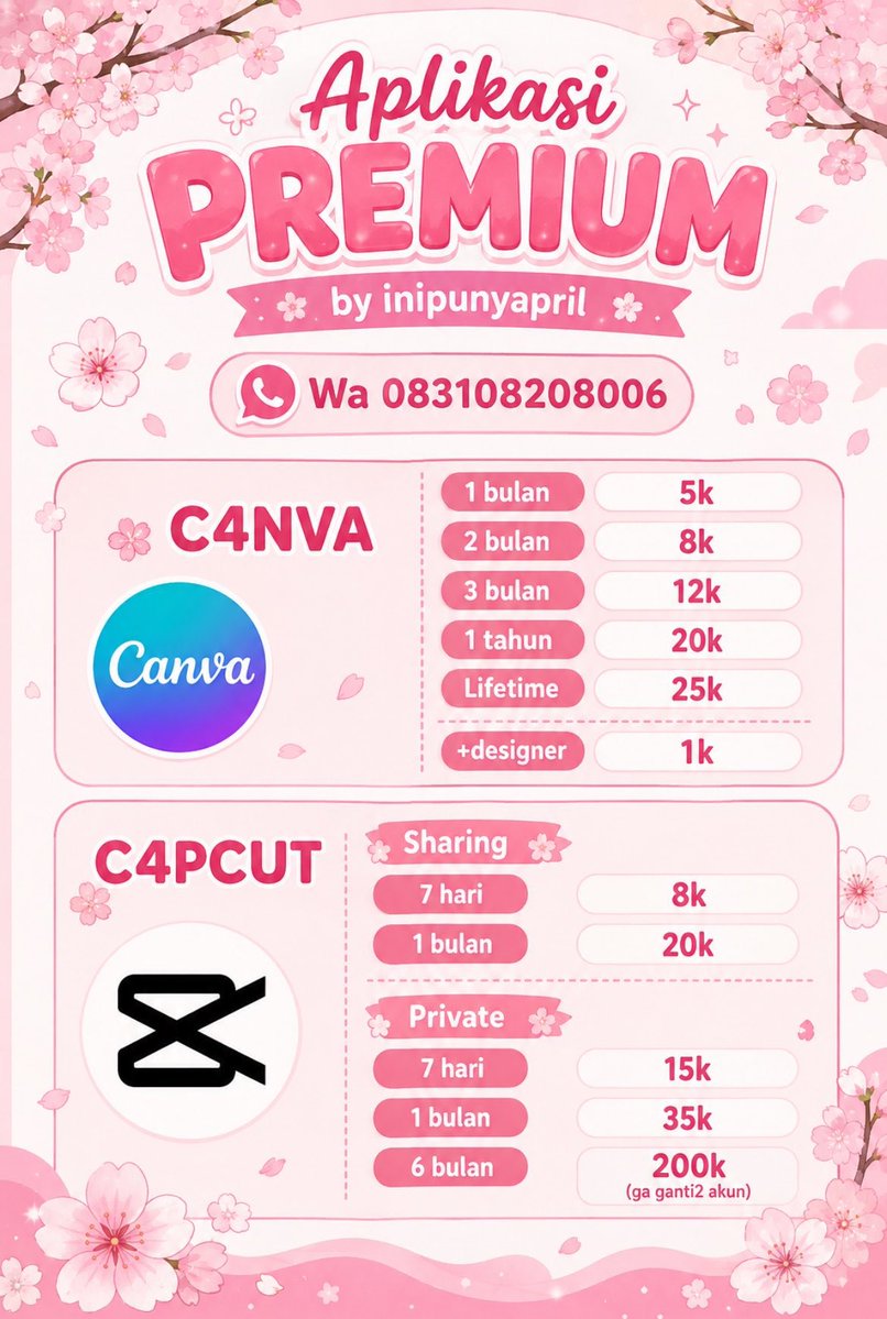 KhanMechail's tweet photo. Hai guys aku jual canva pro 5.000 aja yaa premium prem full garansi https://t.co/YMvLWuzIQY capcut ada jugaa yaa yuk terpercaya testimoni udah 5000an wts https://t.co/3AZCiuI8Wn