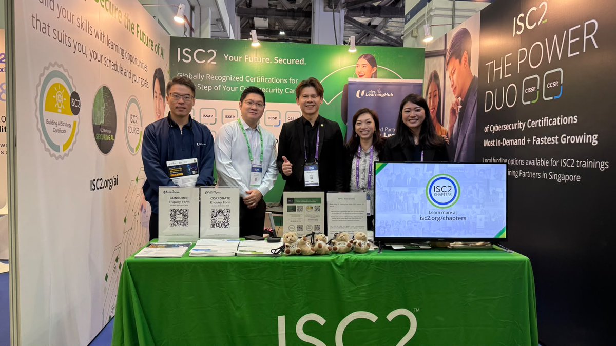 ISC2APAC's tweet photo. Day 2 at #GovWare2026! Have questions about ISC2 certifications, exam prep, membership or certification maintenance? Visit Booth T24 (across from F&amp;B 4) and meet our team and official training partner, NTUC LearningHub. https://t.co/f5T90DnYdS
