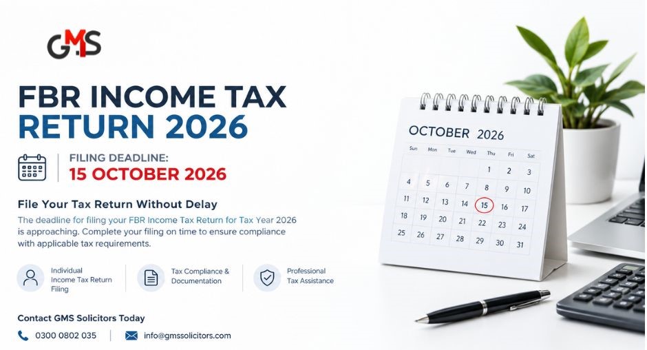 GMS_solicitor's tweet photo. Urgent Reminder: FBR Income Tax Return 2026 Deadline Approaching!
Contact Us: 0300 0802 035
Email: info@gmssolicitors.com
#TaxDeadline #IncomeTax2026 #FBR #TaxFiling #GMSSolicitors #TaxCompliance #PakistanTaxes #TaxAdvisor #FBRReturn https://t.co/14Qb9mhdot