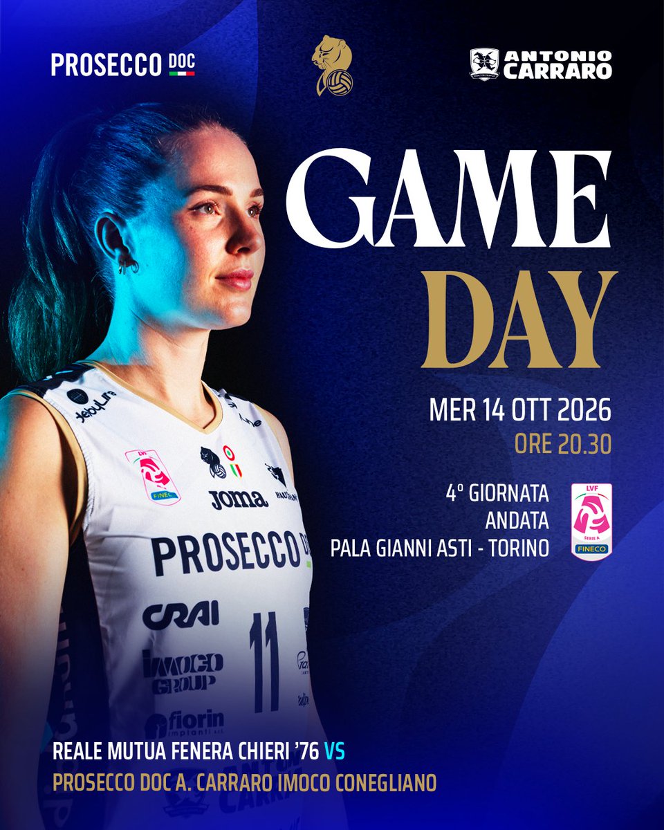 ImocoVolley's tweet photo. 💛💙 Prossima fermata: Torino!

🆚 Reale Mutua Fenera Chieri ’76
🗓 Mercoledì 14 ottobre
⏰ Ore 20:30
📍 Pala Gianni Asti, Torino
📺 In diretta su DAZN

#ImocoVolley #ForzaPantere https://t.co/c59odOSsB9