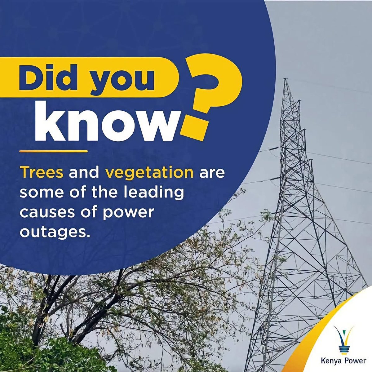 KenyaPower_Care's tweet photo. Strong winds push wet branches onto power lines, and often, that's how outages begin. 🍃

Spotted a risk? Here's your quick fix: 📞

✔️Call 97771 to report the location.
✔️We handle high-voltage line trimming.
✔️We secure low-voltage lines within 7 days so you can trim the trees safely. 

Let's tackle the problem together before the next storm hits! 🌧️ ^LN

#PoweringKenya
#PamojaTwangaa