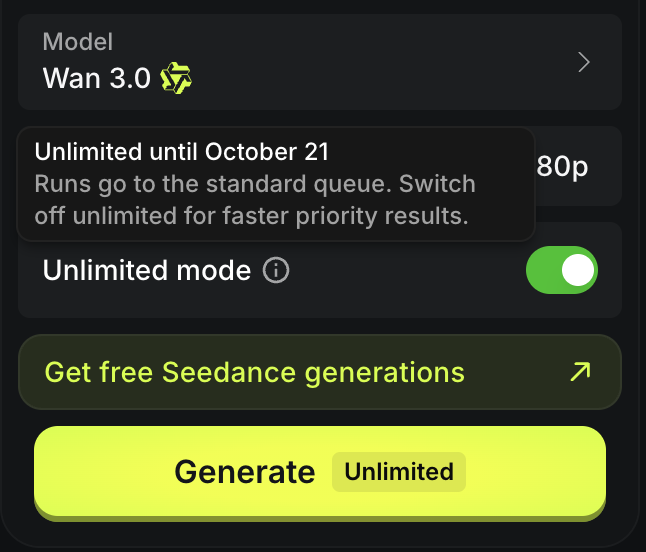 yizhou_yu's tweet photo. Trying out Wan 3.0 after reading a lot of positive feedback posts on X - you need to turn on the "Unlimited mode" toggle to enable free video generation.

It only allows you to generate 1 video at a time under Unlimited mode, and it's painfully slow to generate a single 30-second video under 1080p - taking as long as 20 minutes to generate one.