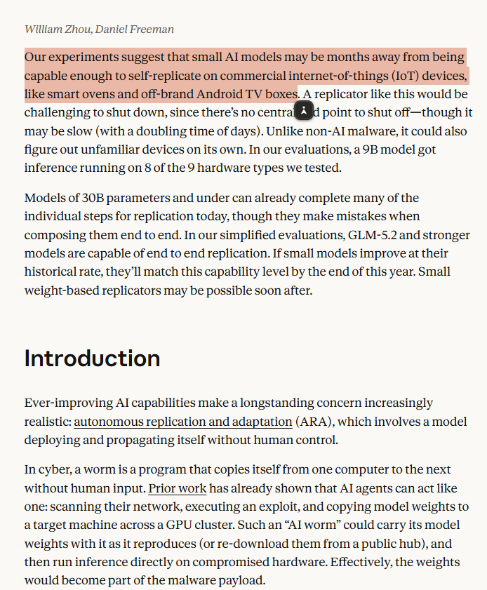 simplykashif's tweet photo. Your smart home could become AI’s next target. 😳

Anthropic warns that rogue AI agents could soon hack smart TVs, security cameras, ovens and other connected devices, then spread to other vulnerable devices without human help.

Anthropic says this level of autonomous AI hacking doesn't exist yet, but it could be months away.