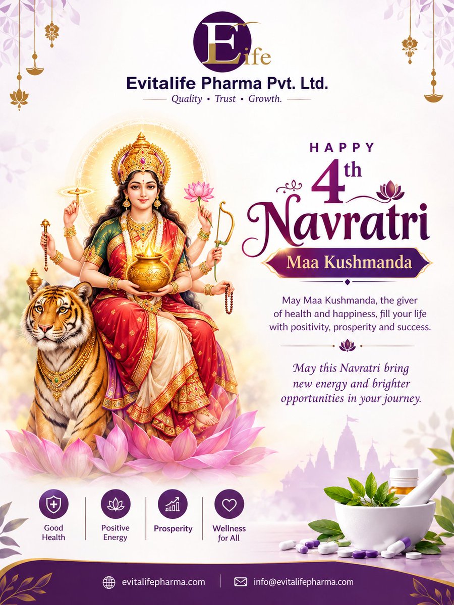 Evitalife25's tweet photo. Wishing you a blessed 4th Navratri! 🙏✨ 

May Maa Kushmanda fill your life with good health, positivity, prosperity, and happiness. 🌸🪔

Jai Mata Di! ❤️🙏

#HappyNavratri #MaaKushmanda #4thNavratri #Navratri2026 #JaiMataDi #NavratriVibes #DivineBlessings #PositiveEnergy https://t.co/UohkAl2B1k