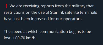 Rebel44CZ's tweet photo. An update from Serhii Sternenko - this in practice disables Starlink-based remote control for any fixed-wing drones + any Starlink use on drone interceptors.

That is an extremely irresponsible action by Elon, SpaceX, and the US government! https://t.co/XsxfIWtjz2