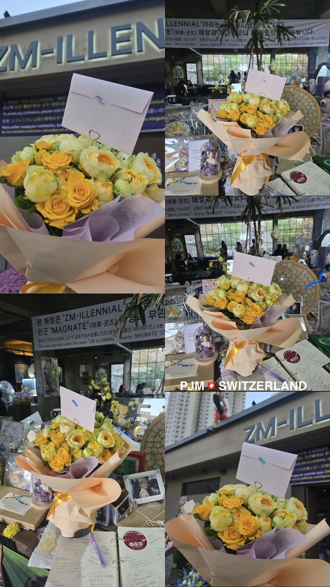 PJM_SWITZERLAND's tweet photo. This year, for the first time, our fanbase sent Jimin a bouquet of flowers to the ‘ZM-ILLENNIAL Café’ in Busan ourselves.

💛 31 yellow roses – because he blossoms anew every year, beautiful and unique.
💛 31 years with Jimin, and this is just the beginning!
💛 31 times: WE LOVE YOU JIMIN

Our little card:
HAPPY BIRTHDAY JIMIN
We wish you all the very best, good health and that all your wishes come true!
Thank you for your wonderful music; we'll always support you.
Best wishes from your fans in Switzerland - Swiss Jimin Fanbase (@/PJM_SWITZERLAND)

🎉 The party is not over yet! 

HAPPY JIMTOBER 2026
#지민이의_항해에_매순간_함께할게
#디스이즈_지민데이
HAPPY BIRTHDAY JIMIN
#지민날_1013_못참지

Song by @Inas_Chim2inas