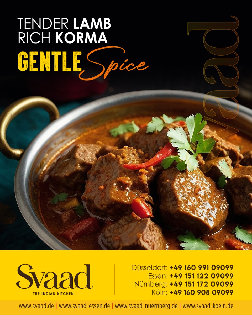 svaadofficial's tweet photo. Tender lamb in a delicately spiced korma, rich with coconut and cashew.
Experience the signature Svaad touch.

https://t.co/SGzpdKC0Nf

#Svaad #LambKorma #Korma #IndianFood #DesiFood #LambLovers #TasteOfSvaad #SvaadVibes #IndianRestaurants #IndianRestaurants #Düsseldorf #Essen https://t.co/yqPyuzcP6b