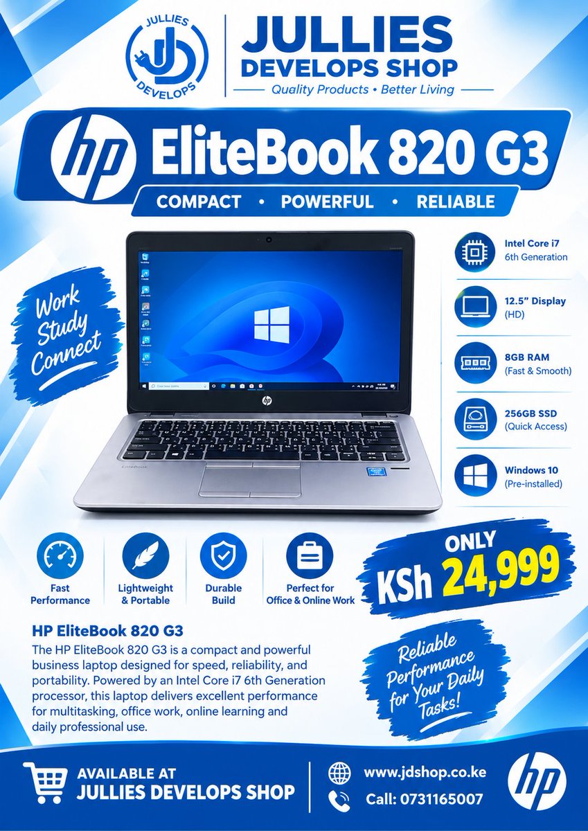 Julliesdevg5k6's tweet photo. Looking for a reliable, compact, and powerful laptop for work, studies, business, or everyday use? We have a great deal for you! 💙🤍

✨ HP ELITEBOOK 820 G3 — BUSINESS LAPTOP ✨

🌐 Website: https://t.co/29RaWrVG1U
 #HPEliteBook820G3 #HPLaptop #Corei7 #BusinessLaptop https://t.co/hrVJjaUOtC