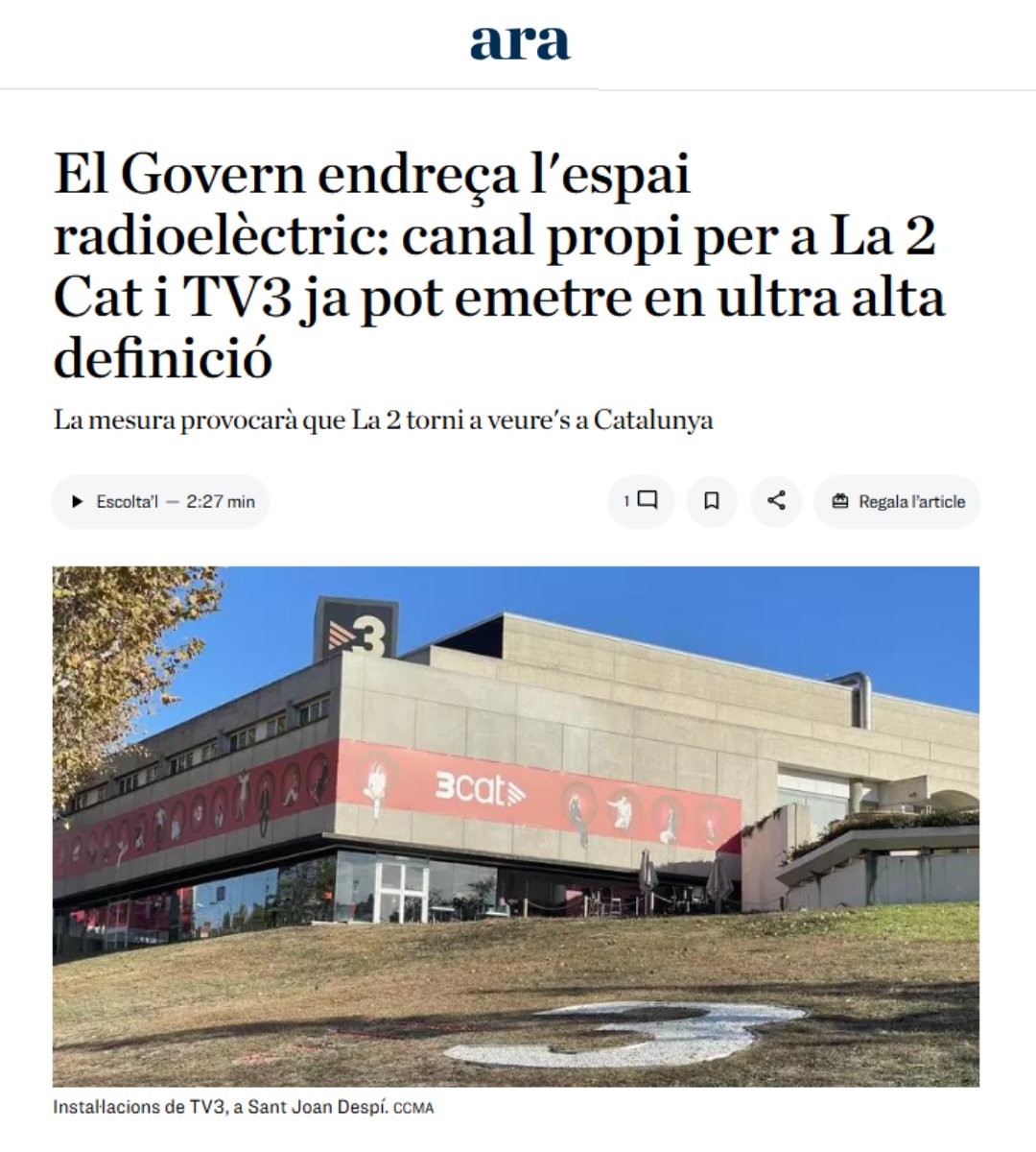 ocbcat's tweet photo. 📡 Quan hi ha voluntat d’entesa, tots hi guanyam. A les Illes Balears, en canvi, continuam sense poder veure 2Cat. Ha fet cap passa el @goib per complir el manament parlamentari d’impulsar un acord amb @rtve per a fer-ne possible la recepció? 

Dia 5 de novembre comença la primera fase de l’evolució de la TDT cap a l’estàndard BVT-T2, que permetrà noves emissions en ultra alta definició (UHD) i una reorganització de múltiples i redistribució de canals. Ha fet res el @goib per aprofitar aquest nou escenari per millorar l’oferta televisiva en català a les Illes Balears?

📲https://t.co/HLtH26jRn9