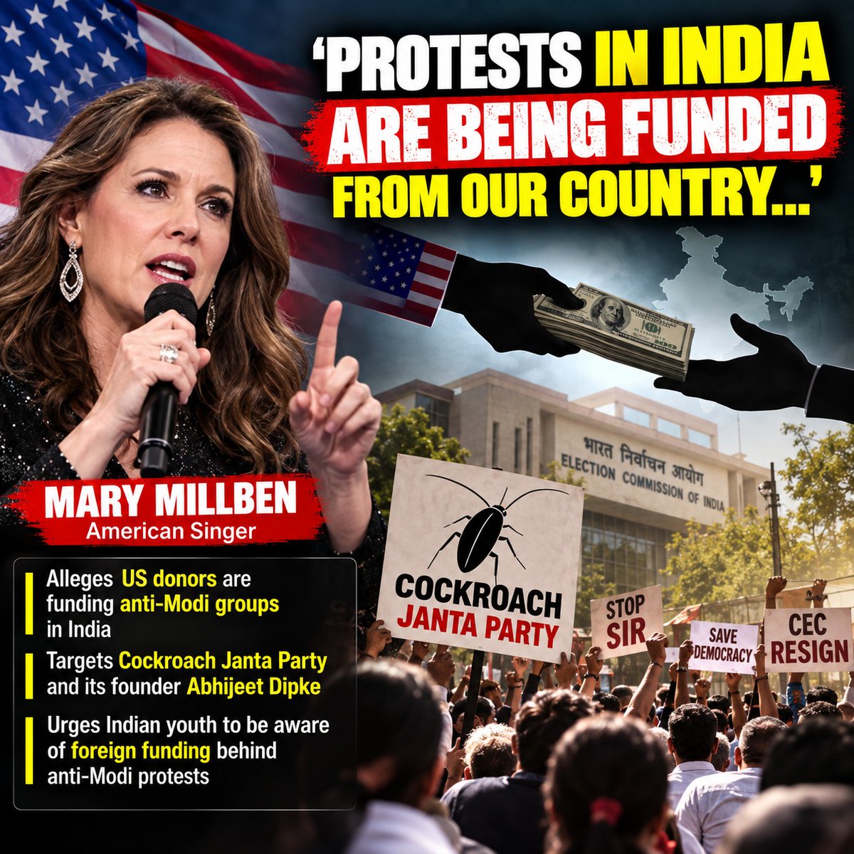 Journo_007's tweet photo. 🇺🇸🇮🇳 US Singer Mary Millben Raises Foreign Funding Allegations!

#MaryMillben #CJP #AbhijeetDipke #ForeignFunding #IndiaUSRelations #AntiModiProtests #ElectionCommission #IndianPolitics #BreakingNews https://t.co/cK951Rpkc0