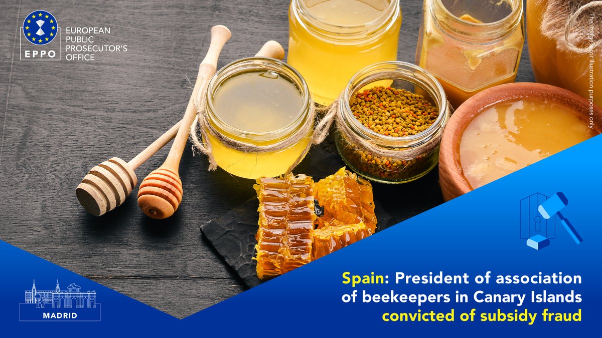 EUProsecutor's tweet photo. Following an indictment by the EPPO in Madrid 🇪🇸, the president of an association of beekeepers in the Canary Islands was found guilty of subsidy fraud. The defendant used false invoices to obtain EU funds. More: https://t.co/5ZCkaSwQEu https://t.co/U53UaHQ2Dx