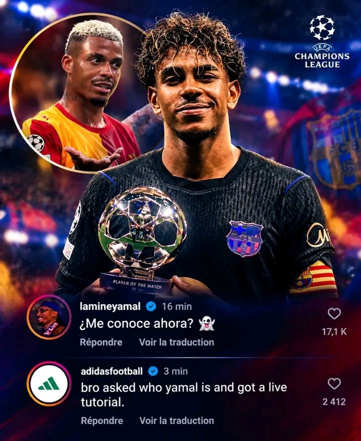 rubanijnr's tweet photo. ‼️💀 LAMINE YAMAL, RAPHINHA &amp; ADIDAS JOIN FORCES TO TROLL LEMINA! 

👻 Lamine Yamal: “Does he know me now?”

🔥Raphinha 🇧🇷: “I THINK HE KNOWS YOU NOW.” 👀

👀 Adidas: “Bro asked who Lamine Yamal was and got a live tutorial!” 

Mario Lemina 🇬🇦 is catching strays all over again! 💀 https://t.co/eP7yuv1uuh