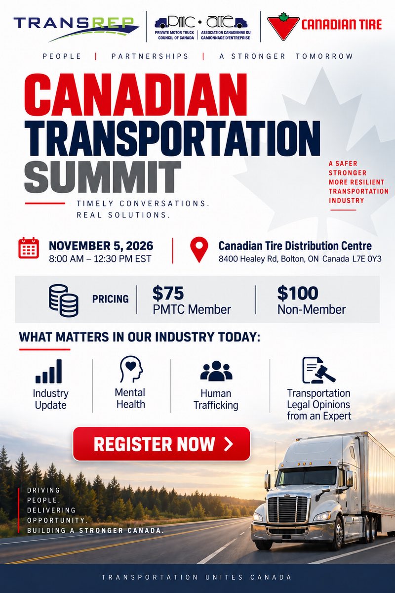 privatefleets's tweet photo. Our Canadian Transportation Summit is 3 weeks away! Hosted in partnership with @Transrepcanada @CanadianTire, this event opens the doors to #networking, #connecting and #learning with industry allies across the country: https://t.co/OrUXzRX62g https://t.co/jgDxDVD5Vq