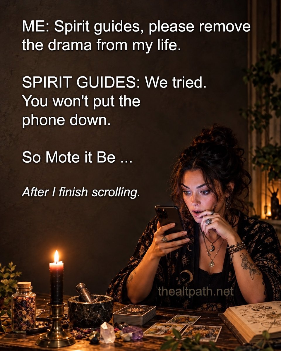 CoexistAltPath's tweet photo. My spirit guides have seen my screen time. They're not impressed. 🔮📱😂

#WitchHumor #SpiritGuides #WitchTok #Witchcraft https://t.co/Q2m7ExmPeB
