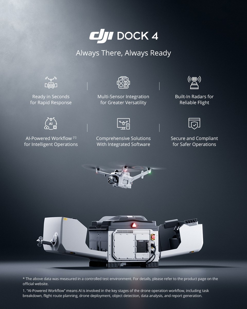 DJIEnterprise's tweet photo. Everything you need to know about DJI Dock 4 🛎️
Learn more 👉 https://t.co/TlGWHKWrgq

#DJIEnterprise #DJIDock4 #DockAsFirstResponder #DroneInABox #BVLOS https://t.co/IjZN9ntVMq