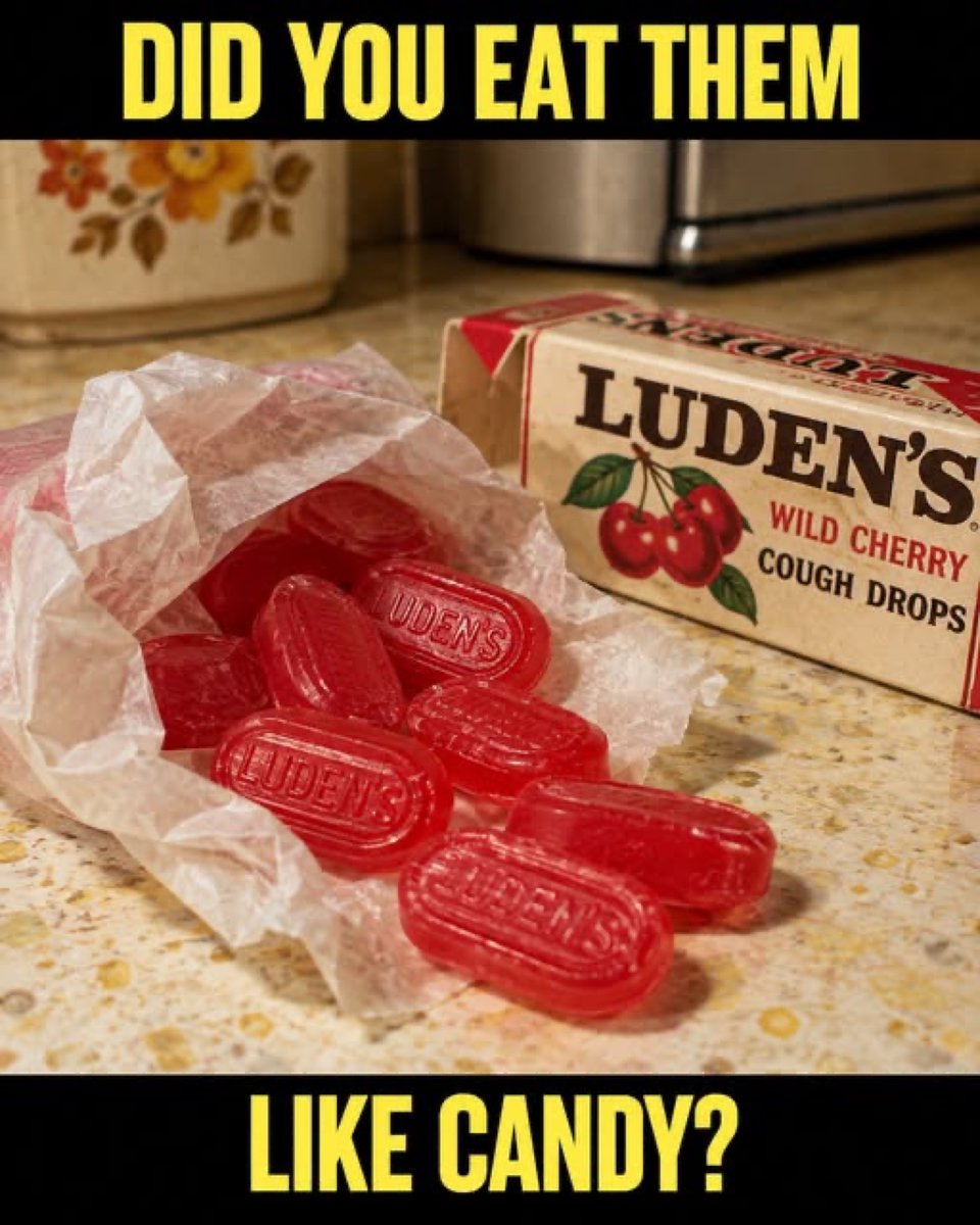 DoYouRemember's tweet photo. Did you eat them like candy?Luden's Wild Cherry cough drops were supposed to be for sore throats, but somehow a box never lasted more than a day in our https://t.co/lzoQyTh9gg honest... did you fake a cough just to get one? https://t.co/QdHUxQdh3G