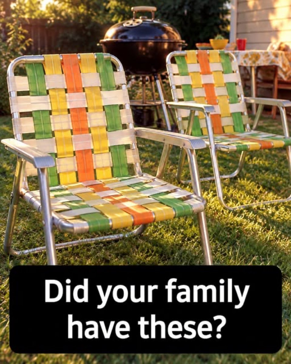 DoYouRemember's tweet photo. Did your family have these?Every backyard barbecue had a row of them. They folded flat, weighed nothing, and left a criss-cross pattern on the backs of your legs every summer.What color were yours? https://t.co/FP53llXizi
