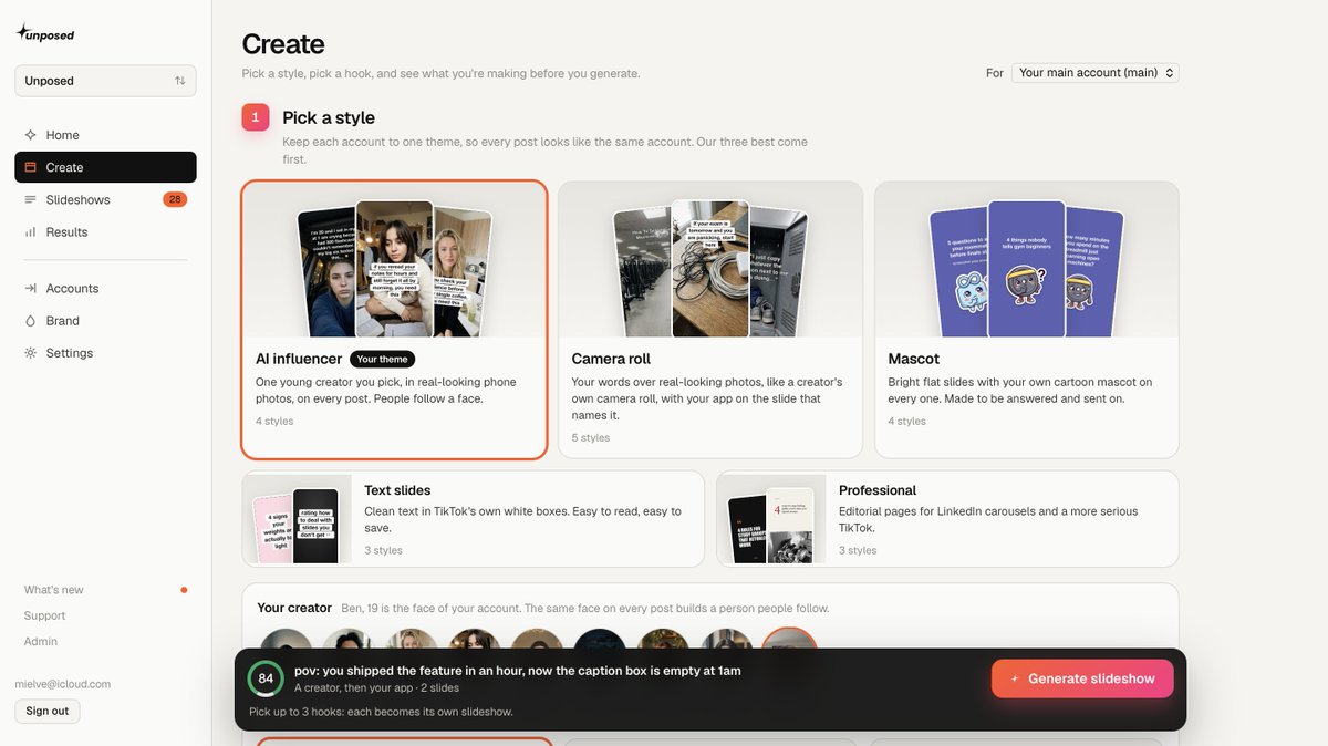 mikkelbuilds's tweet photo. People always ask me how I consistently reach $5K MRR for my apps every single time. Here's how:

1. Your idea doesn't need to be crazy. Look at what's working right now and put your own twist to it.

2. Copy the app design from other successful apps. The app experience is the most important part of your app - a bad design will always fail. 

3. Marketing: This is the most important part of an app. Again, you don't need to reinvent the wheel - so just replicate what's going viral. I use Unposed for this - there's over 100+ different viral formats and you can copy them straight into the context of your app.

4. Be consistent. Most people aren't patient and give up. You only need ONE viral video, that's it.