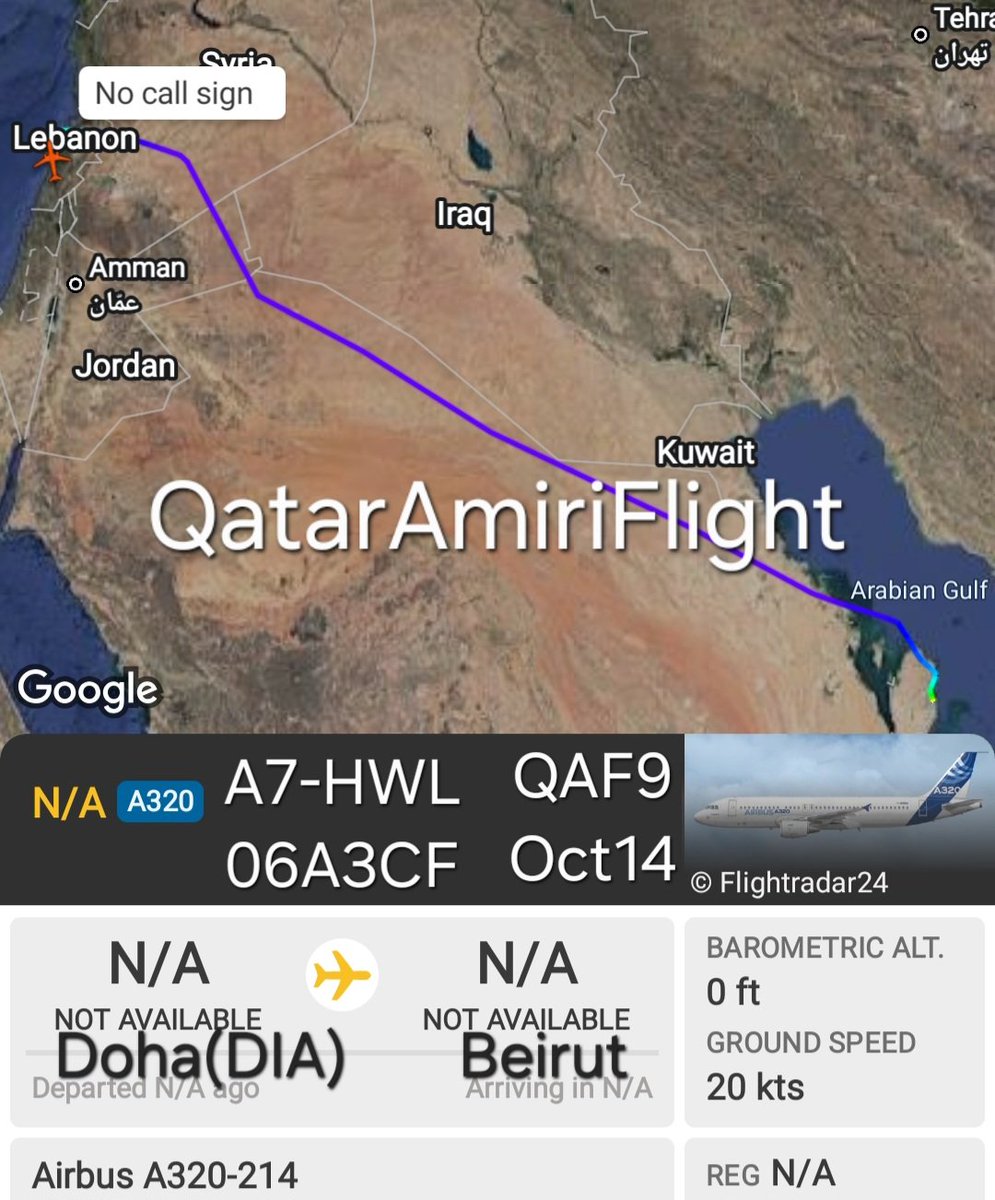 LebanonJets's tweet photo. #A7HWL #Qatar Amiri Flight A320CJ into #Beirut from #Doha (DIA/old airport) as "AmiriNine" #QAF9 ID hidden from tracking under "military" not LADD hex #06A3CF Prime/Foreign Minister Sheikh Mohammed bin Abdulrahman bin Jassim Al Thani expected in #Lebanon this week
MSN 2165 #HZXY7 https://t.co/Kb1XYTySZN