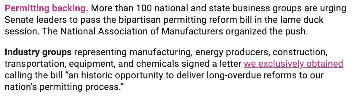 SiegelScribe's tweet photo. Scooplet in @PunchbowlNews AM: More than 100 national and state business groups are urging Senate leaders to pass the bipartisan permitting reform bill in the lame duck. Comprehensive industry push led by @ShopFloorNAM https://t.co/qt0pC6wHUb