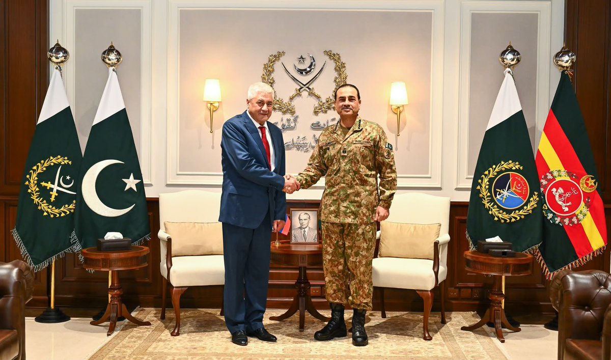 Hanzalamalik97's tweet photo. H.E. Mr. Vladimir Kolokoltsev, Minister of Internal Affairs of the Russian Federation, called on FM Syed Asim Munir, COAS & CDF  at General Headquarters (GHQ) Rawalpindi.

During the meeting, both sides discussed matters of mutual interest and the regional security environment, with particular emphasis on strengthening bilateral security cooperation. They underscored the importance of closer institutional linkages and improved coordination between the security institutions of Pakistan and Russia.

COAS & CDF reaffirmed Pakistan’s resolve to deepen its longstanding relations with Russia and expand tangible cooperation in areas of shared interest, particularly in the security domain.

The visiting dignitary appreciated Pakistan’s contributions to regional peace and stability and acknowledged the professionalism and sacrifices of the Pakistan Armed Forces in the fight against terrorism.