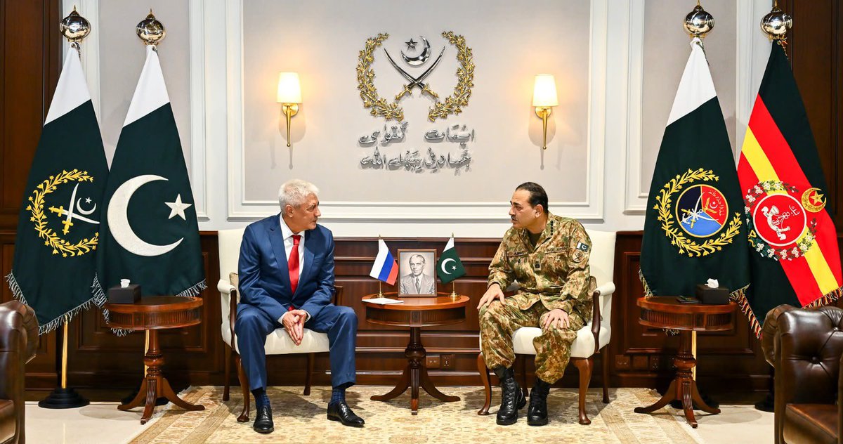 Hanzalamalik97's tweet photo. H.E. Mr. Vladimir Kolokoltsev, Minister of Internal Affairs of the Russian Federation, called on FM Syed Asim Munir, COAS & CDF  at General Headquarters (GHQ) Rawalpindi.

During the meeting, both sides discussed matters of mutual interest and the regional security environment, with particular emphasis on strengthening bilateral security cooperation. They underscored the importance of closer institutional linkages and improved coordination between the security institutions of Pakistan and Russia.

COAS & CDF reaffirmed Pakistan’s resolve to deepen its longstanding relations with Russia and expand tangible cooperation in areas of shared interest, particularly in the security domain.

The visiting dignitary appreciated Pakistan’s contributions to regional peace and stability and acknowledged the professionalism and sacrifices of the Pakistan Armed Forces in the fight against terrorism.