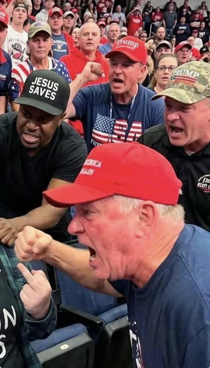 ClaireCarter_10's tweet photo. The “protectors of women” going after the woman at the Trump rally. The Jesus hat really makes the hypocrisy pop. https://t.co/Y3psJVg8wN