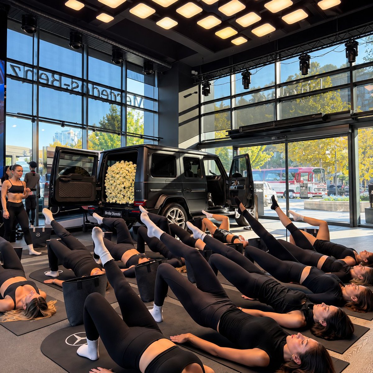 globalitecom's tweet photo. Bir Pilates grubu sabah yogasını Mercedes bayisinde yaptı.

— G kasa Mercedes eşliğinde yapılan yoga sosyal medyada gündem oldu. https://t.co/AY8TjOviIP