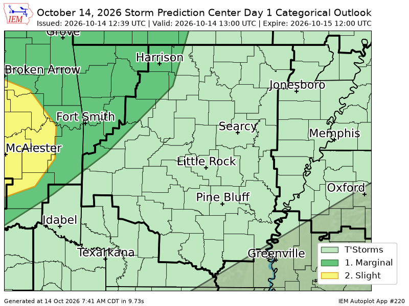 ChiefKeith's tweet photo. #SPC issues Day 1 Marginal Convective Risk at Oct 14, 12:39z for LZK https://t.co/QmykVqaix1 https://t.co/9xoliFpneg
