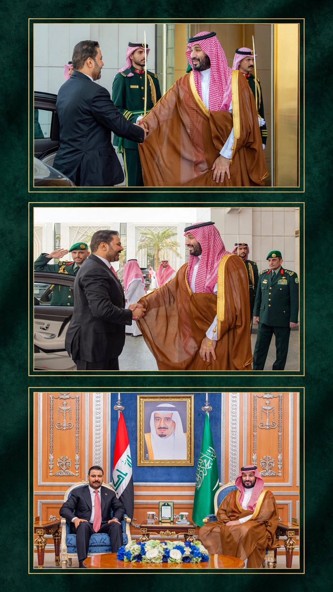 HRHMBNSALMAAN's tweet photo. *سمو ولي العهد يستقبل رئيس وزراء جمهورية العراق*

استقبل صاحب السمو الملكي الأمير محمد بن سلمان بن عبدالعزيز آل سعود، ولي العهد رئيس مجلس الوزراء - حفظه الله - اليوم، دولة رئيس وزراء جمهورية العراق.

وجرى خلال الاستقبال استعراض أوجه العلاقات الثنائية بين المملكة العربية السعودية وجمهورية العراق الشقيقة، وبحث سبل تعزيز التعاون المشترك في مختلف المجالات السياسية والاقتصادية والتنموية، بما يخدم مصالح البلدين والشعبين الشقيقين، ويسهم في دعم أمن واستقرار المنطقة.

ويأتي هذا اللقاء في إطار حرص قيادتي البلدين على تطوير العلاقات الأخوية التاريخية، وتعزيز التنسيق والتشاور المستمر حول القضايا ذات الاهتمام المشترك.

#ولي_العهد
#محمد_بن_سلمان
#السعودية
#العراق