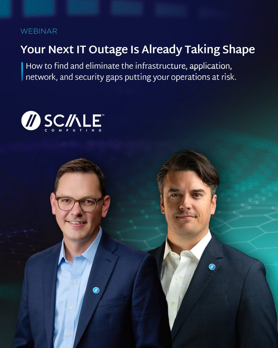 ScaleComputing's tweet photo. Join Kris Schulze, Blake Dickmeyer &amp; Craig Theriac for a live webinar on managing &amp; protecting distributed environments from a central point, so you can catch issues early.

🧑‍💻 "Your Next IT Outage Is Already Taking Shape" 
📆 10/27 | 12p ET

Register: https://t.co/eOcoAoNDoH https://t.co/Znvq9M8Cb3