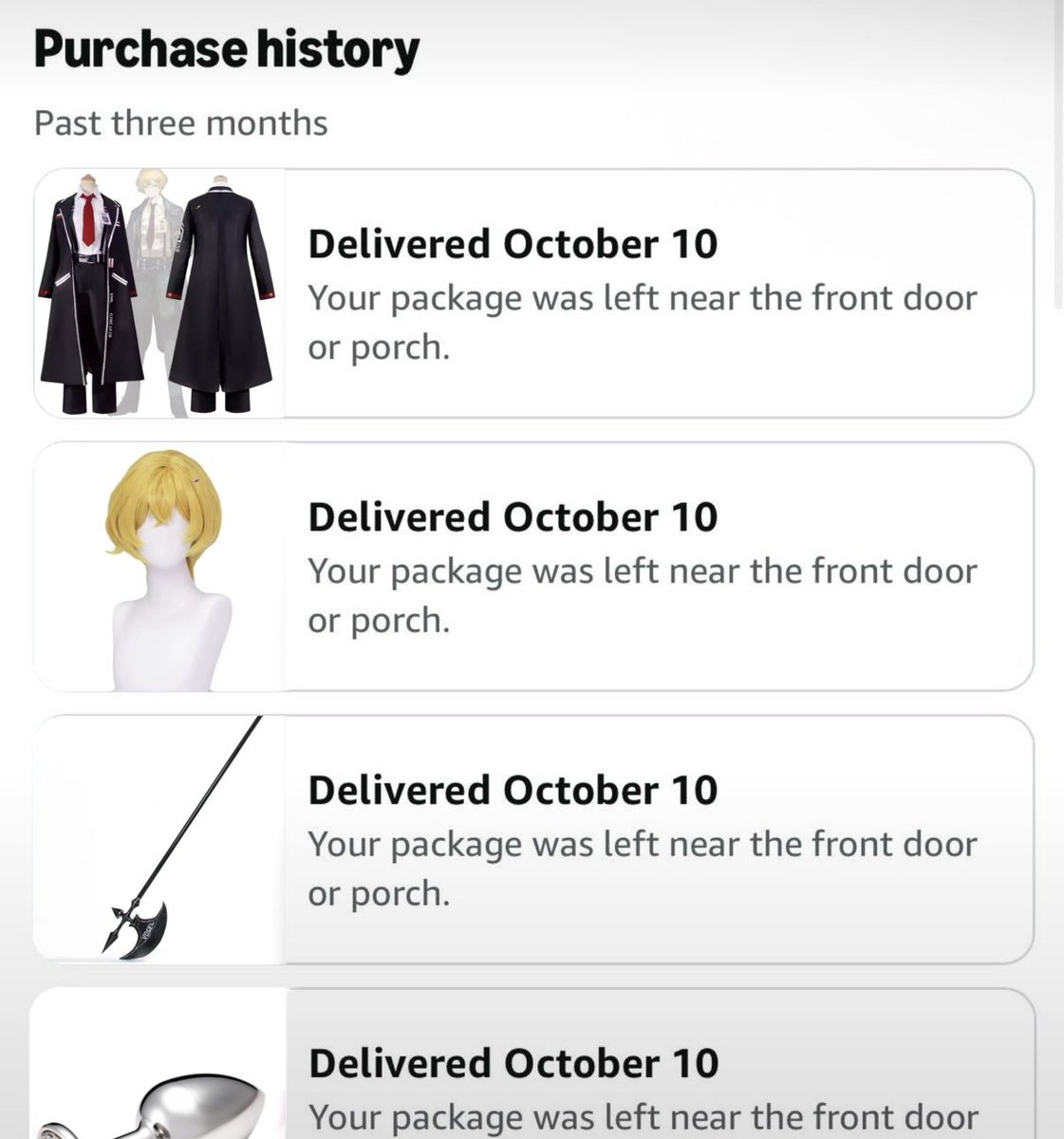 pwieclair's tweet photo. hope whoever stole my package was also planning to be Emil Sinclair for halloween https://t.co/7NwpSbChdi
