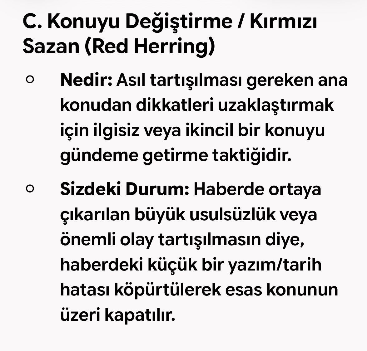 Cemo038851372's tweet photo. @AhmettDonmez @cemozercozer Hepsinin sürekli başvurduğu safsatalar: 
1. Cımbızlama - cherry picking
2. Straw Man
3. Konuyu değiştirme- red herring
4. Ad Hominem
Konunun aslı ile, haber ile ilgili söyleyecek bir şeyleri yok. 
Zaten ‘ilgilenmiyorum’ diyorlar ama sonra da yalanlamak için safsata yapıyorlar https://t.co/oll4x2IdRa