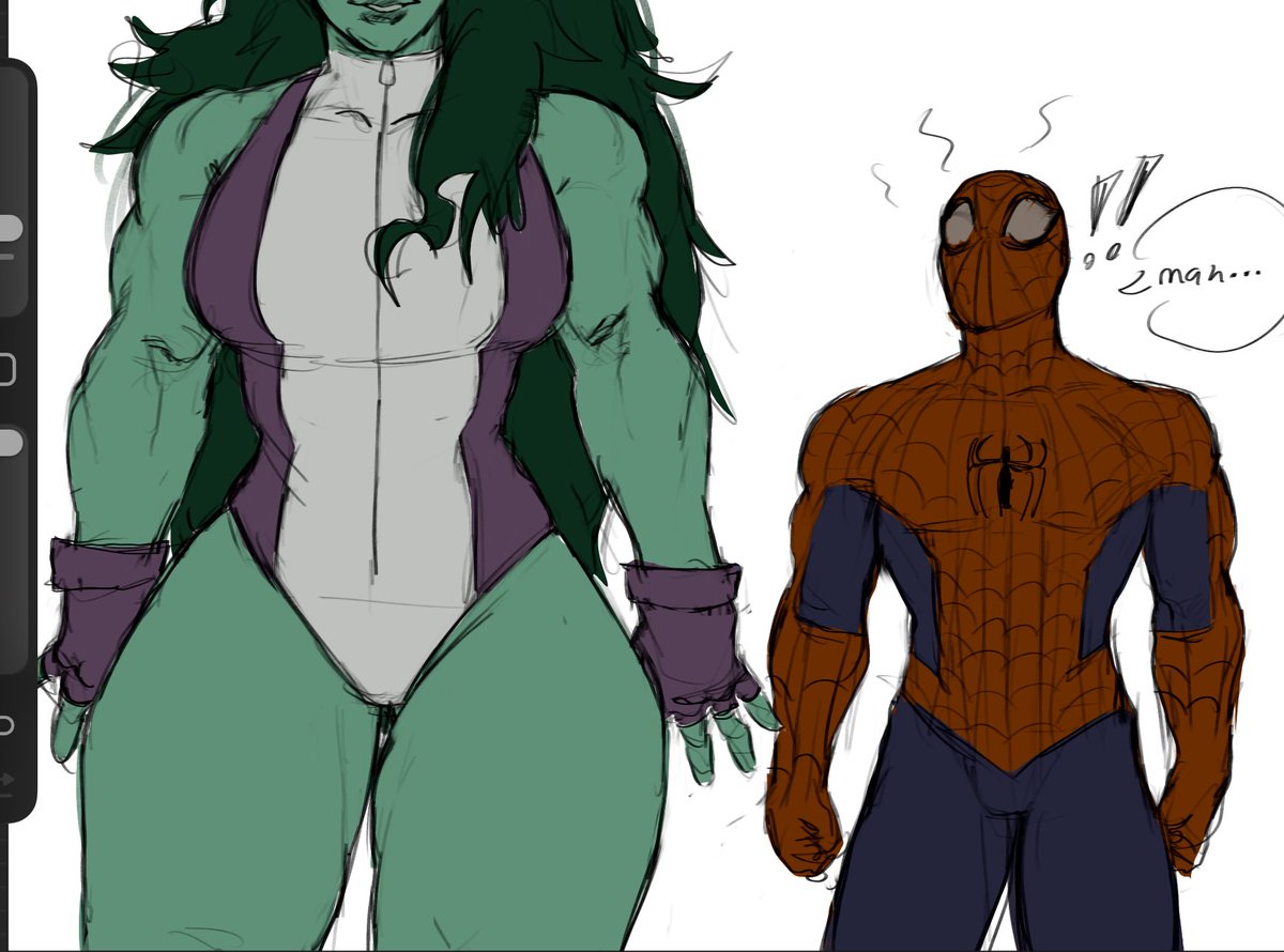 T0RR1ISHERE's tweet photo. She-hulk and spidey sketch https://t.co/nAeRtbbB2F