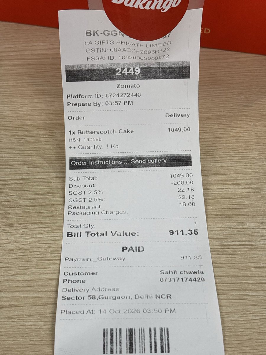 yi_maanik_'s tweet photo. @Bakingo_Online @zomato @zomatocare https://t.co/jidmMNsJEU